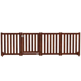 Foldable Dog Gate with Door, 4 Panels Fressstanding Pet Gate, Brown (Option: BROWN)