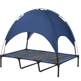 Elevated Cooling Pet Bed Portable Raised Dog Cot with Canopy for XL Sized Dogs, Dark Blue (Option: Blue)