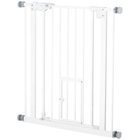 Pet Gate Extra Wide Press-Mounted with Cat Door, Auto Closing Pet Gate for Stair, Hallway, 29-32 Inch, White (Option: WHITE)