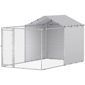 Galvanized Steel Dog Kennel Outdoor with Waterproof & UV-Resistant Cover for Large Dogs, 13.1' x 7.5' x 7.5' (Option: Silver)