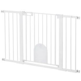 30"-52" Extra Wide Pet Gate Barrier with Small Door, 30"H Dog Gate with Safety Gate Barrier, Stair Pressure Fit, White (Option: WHITE)