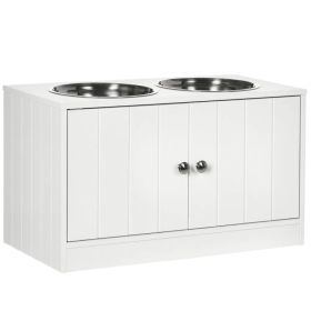 Elevated Dog Bowls for Large Dogs Pet Feeding Station with Stand, Storage, 2 Stainless Steel Food and Water Bowls, White, 23.6" x 11.8" x 14" (Option: WHITE)