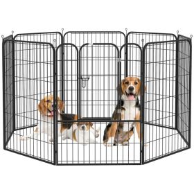 8 Panel Pet Playpen Play Yard Fence Home DIY Heavy-Duty Metal Foldable Indoor Outdoor 39"H (Option: Black)