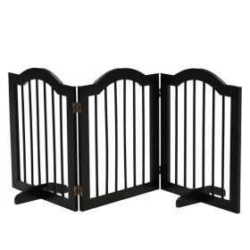 24"H Foldable Dog Gate, 3 Panels Freestanding Pet Gate Barriers Indoor with Support Feet, Puppy Fence for Small Dogs, Black (Option: Black)