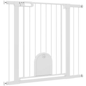 30"-41" Extra Wide Pet Gate Barrier with Small Door, 35"H Dog Gate with Safety Gate Barrier, Stair Pressure Fit, White (Option: WHITE)