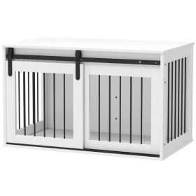 39" Dog Crate Furniture, Dog Crate End Side Table for Large Dogs, White (Option: WHITE)