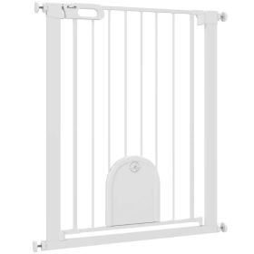 30"-32" Extra Wide Pet Gate Barrier with Small Door, 35"H Dog Gate with Safety Gate Barrier, Stair Pressure Fit, White (Option: WHITE)